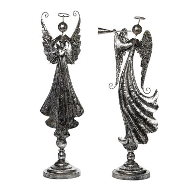 Transpac Metal 21.5 in. Silver Christmas Angel Decor Set of 2