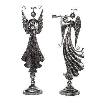 Transpac Metal 21.5 in. Silver Christmas Angel Decor Set of 2
