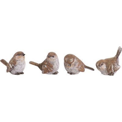 Transpac Winter Glitter Gold Snowbirds Polyresin Tabletop Figurine Decoration Set of 4, 3.0H inches