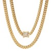 Steeltime 24" and 8.75" Men's stainless steel cuban link chain set with simulated diamonds clasp. Color Options: Silver, Gold, Black - 2 of 4