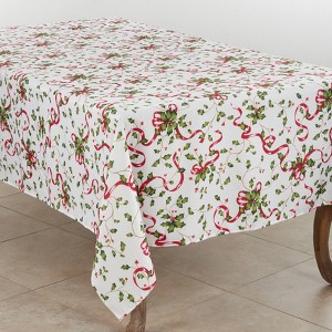 Saro Lifestyle 60"x140" Holly and Ribbon Tablecloth - 1 of 3