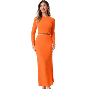 Allegra K Women's Long Sleeve Crop Top and High Waist Mermaid Maxi Skirt Knit Sets 2 Pcs - 1 of 4