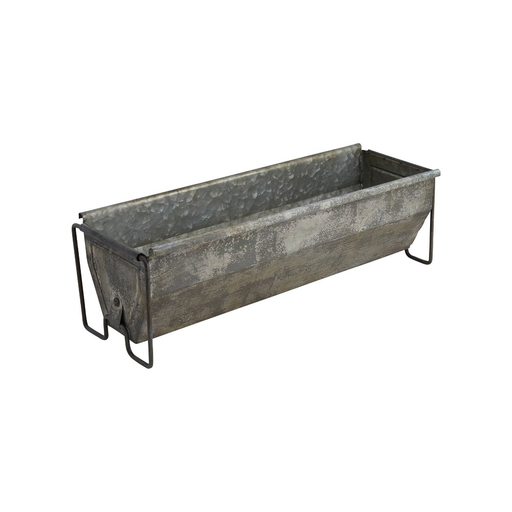 Photos - Other Decoration Storied Home 6" x 7" Metal Trough Container with Distressed Zinc Finish Bowl Gray - U-Shaped Legs, Tabletop Storage