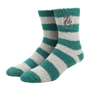 Harry Potter Slytherin Serpent Adult Green & Gray Striped Chenille Crew Socks - 1 of 4