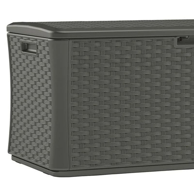 Suncast BMDB13400ST 134-Gallon Extra Large All-Weather UV-Resistant Wicker Pattern Deck Box with Lockable Lid for Garden, Garage, or Patio, Stoney, 3 of 7