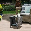 VINGLI Outdoor Wicker Side Table Patio Side Tables for Outside, Tempered Glass Top Wicker Table with Storage End Table for Balcony Porch Deck Gray - 2 of 4
