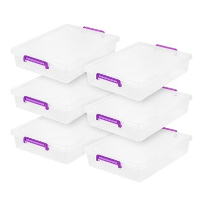 Iris USA 10Pack 2.7Qt. Stackable Storage Bin with Secure Buckle-Up Lid, Clear/Violet