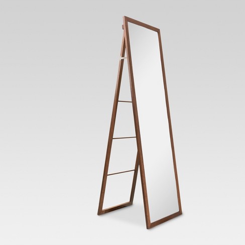 Wood Ladder Standing Floor Mirror Walnut Threshold