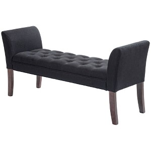 TiramisuBest Button Tufted Bed Bench - Upholstered with Arms & Solid Wood Legs, Black - 1 of 4