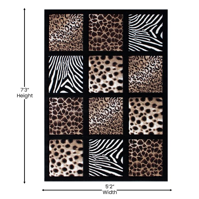 Emma and Oliver Animal Print Olefin accent Rug with Raised Cheetah, Leopard, Zebra and Giraffe Print Squares, 4 of 6