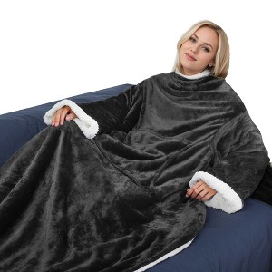 Catalonia Plush Fleece Wearable Blanket with Sleeves Arms, Super Soft Snuggly Body Blanket for Womens Mens, Portable TV Blankets, Gift for Her - 1 of 4