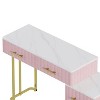Kumasinova Velvet Makeup Vanity Desk with Chair,5-Drawer Vanity Table with Marble-Look Top,Adjustable Storage Dressing Table with Mirror for Bedroom - 3 of 4