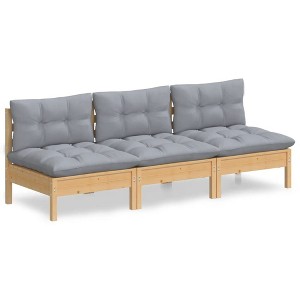 vidaXL Solid Pinewood 3-Seater Patio Sofa with Gray Cushions - Garden Patio Deck Furniture - 25" x 25" x 24.6" - 1 of 4