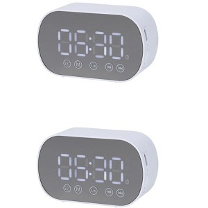 REGALWOVEN 2 Pcs Digital Mirror FM Radio Speaker Small Dual Alarm Clock 3.3 x 2 x 1.6 Inches - 1 of 4