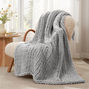 Handmade Chenille Throw Blanket , Chunky Knit Cable Knitted Crochet Blanket-Amelie Home - 1 of 4