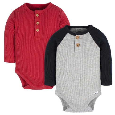 Gerber Baby Boys' Long Sleeve Onesies Bodysuits - Red/black/ Lt Grey  Heather - Newborn - 2-pack : Target