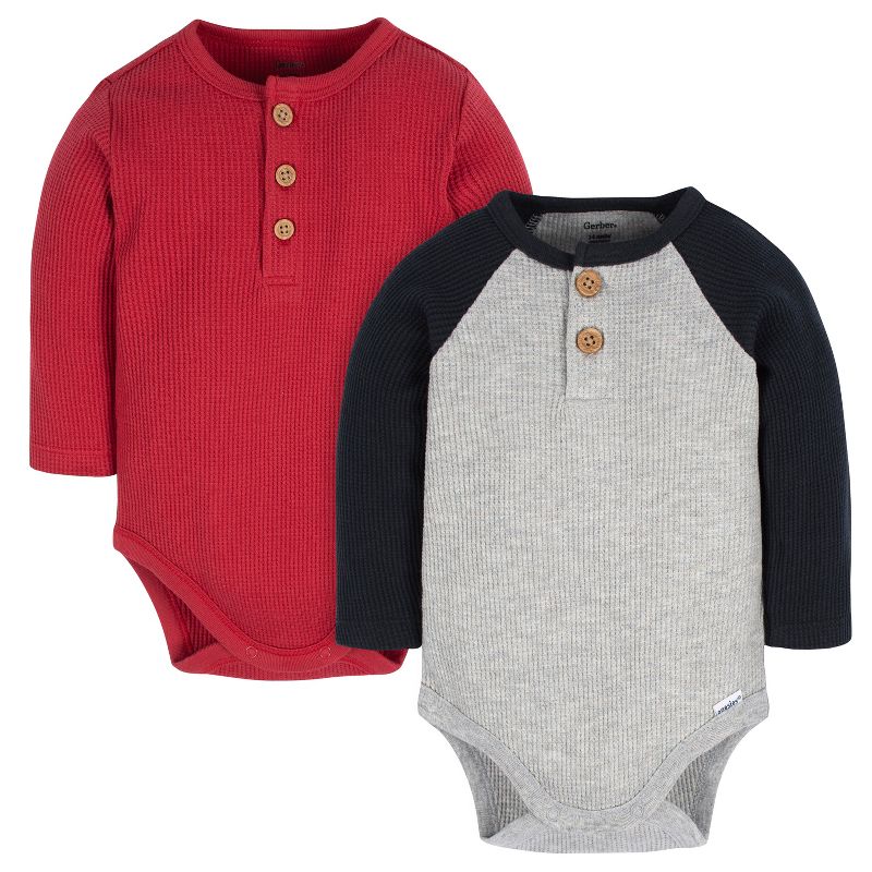 Gerber Baby Boys' Henley Long Sleeve Onesies® Bodysuits - 2-Pack, 1 of 10