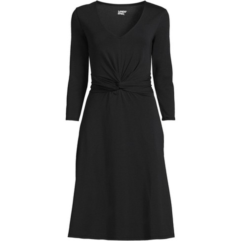Lands' End Women's Plus Size Lightweight Cotton Modal 3/4 Sleeve Fit and  Flare V-Neck Dress - 1x - Black