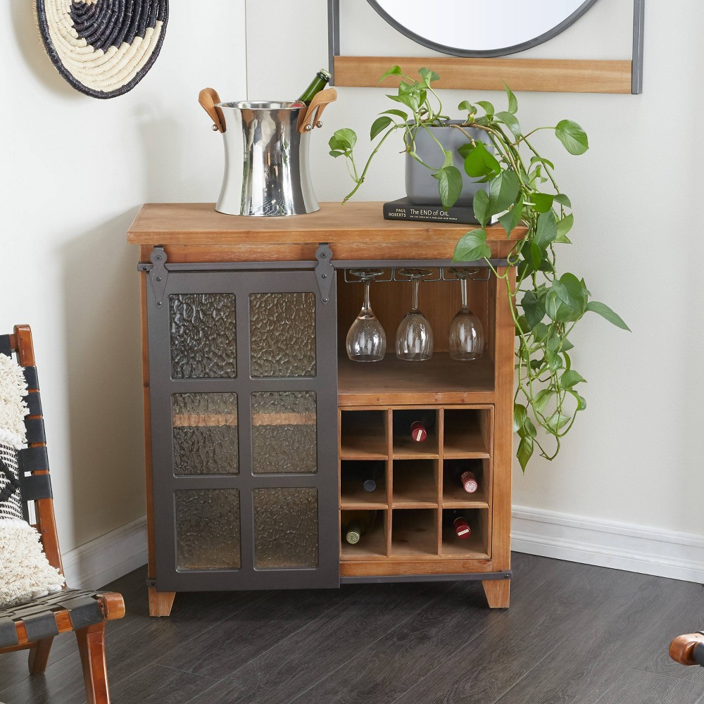 Photos - Display Cabinet / Bookcase Industrial Wood Standing Wine Rack Brown - Olivia & May