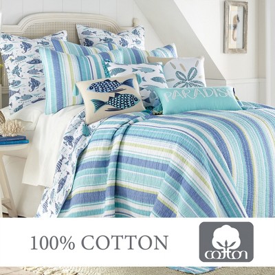 Laida Beach Blue Cotton Twin Reversible Quilt Set