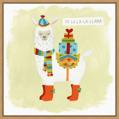 16" x 16" Fa La La La Llama I by June Erica Vess Framed Canvas Wall Art - Amanti Art