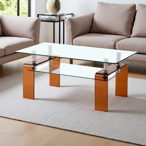 Medium Glass & Metal 2-Tier Coffee Table - 1 of 4