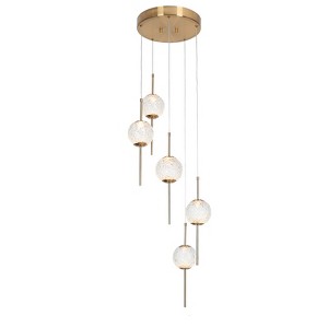 LNC Cenlindes 5-Lights 14" Modern Luxury Cluster Integrated LED Crystal Chandelier,Brass - 1 of 4
