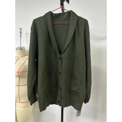 Plus Size Women's Notched Collar Knit Cardigan Pocket Sweater Coat