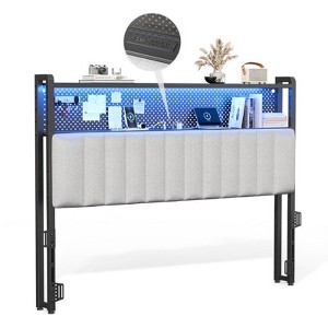 Karl Home Twin Full Queen King Size Headboard, Adjustable Upholstered Headboard with 2 Tier Shelves and Pegboard with Charging Stations and LED Lights - 1 of 4