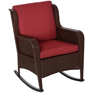 Aghana Digitals All-Weather PE Rattan Rocker with Steel Frame, Wine Red Cushions, Removable Covers - 1 of 4