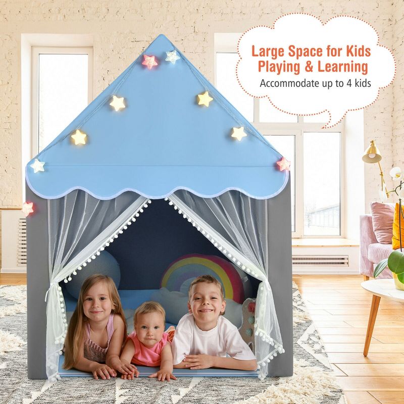 Costway Kids Playhouse Tent Large Castle Fairy Tent Gift w/Star Lights Mat, 4 of 11