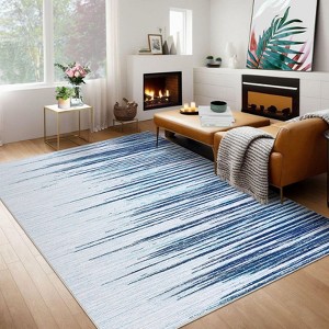 Washable Area Rugs Modern Striped Accent Rug Non Slip Geometric Floor Cover Stain Resistant Low Pile Indoor Carpet for Bedroom Living Room - 1 of 4