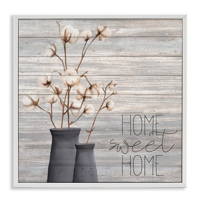 Stupell Industries Grey Home Sweet Cotton Flowers, 12" x 12"
