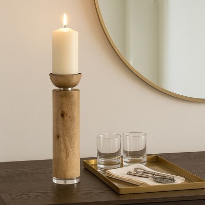 Modern Tabletop Candle Holder in a Natural Finish - Sleek Elegant Candle Holder for Living Room or Shelf Display