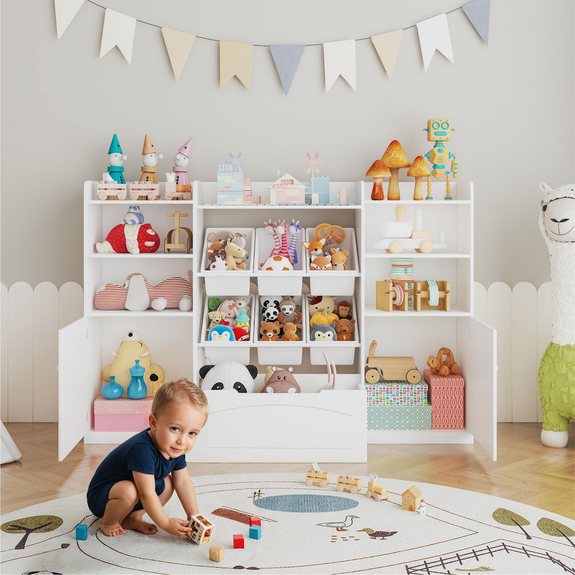 Kids Toy Storage Organizer with 6 Removable Toy Bins, 4-Tier Toy Organizers Kid Bookshelf and Toy Storage for Study Room, Big