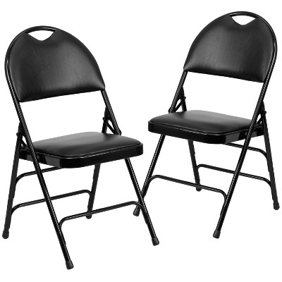 Elama Metal Folding Chairs with Padded Seats, Dark Blue/Black, Set of 4 Chairs