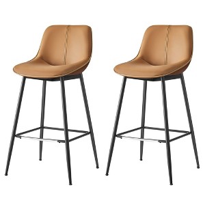 Bar Stools Set of 2, Bar Height Bar Stools with Back, Ergonomic Backrest, Synthetic Leather, Metal Legs - 1 of 4