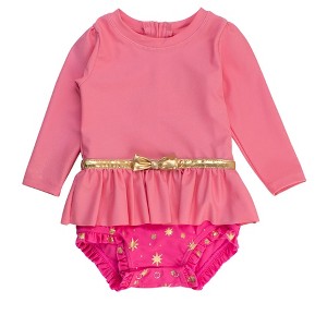 RuffleButts Baby Girls UPF50+ Princess Long Sleeve Bow Skirted One Piece Swimsuit - 1 of 4