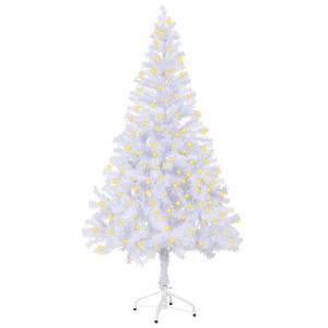 Aghana Digitals 59.1 in Pre-Lit White PVC Christmas Tree with Warm LED Lights, Cone Shape, - 1 of 4