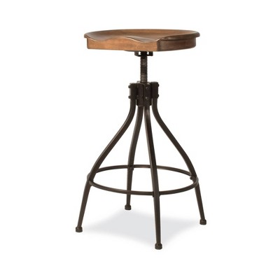 Worland Adjustable Brown Metal and Wood Swivel Bar Stool