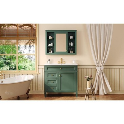 NicBex 36" Bathroom Vanity with Medicine Cabinet&Ceramic Sink,Bathroom Storage Cabinet Combo with 4 Drawers&2 Doors,No Faucet Included