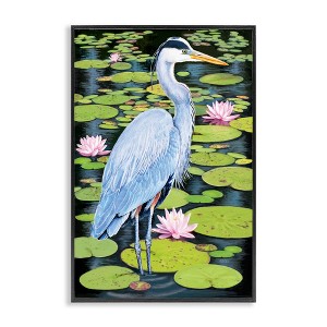 Stupell Industries Heron Among Pond Lilies Black Framed Giclee Art - 1 of 4