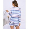 Womens Pajama Sets Crew Neck Soft Sweatshirts Tops Comfy Pajama with Pocket Long Sleeve Tops Drastring Pajama Shorts Lounge Sets - Purple Stripe,S - 2 of 4