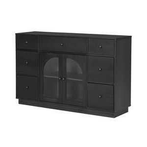ModernLuxe Sideboard Storage Cabinet with Glass Doors, Solid Wood Buffet Console Display Cabinet with Drawers & Adjustable Shelves - 1 of 4
