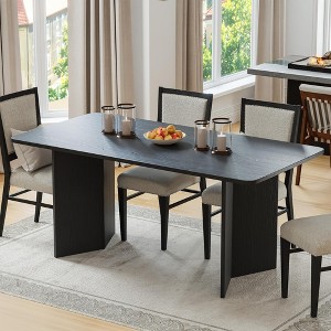 PexFix 67" x 33.5" Solid Wood Farmhouse Dining Table with V-Shaped Legs and Square Wood Top for Modern Dining Rooms & Family Gatherings Black - 1 of 4