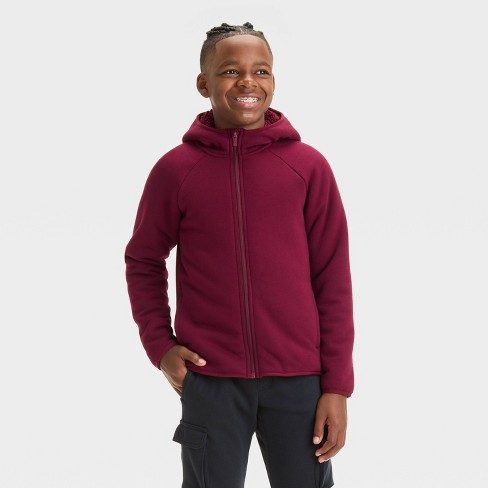 Boys High Pile Fleece Full Zip Hooded Sweatshirt All In Motion Deep Red Xxl Target