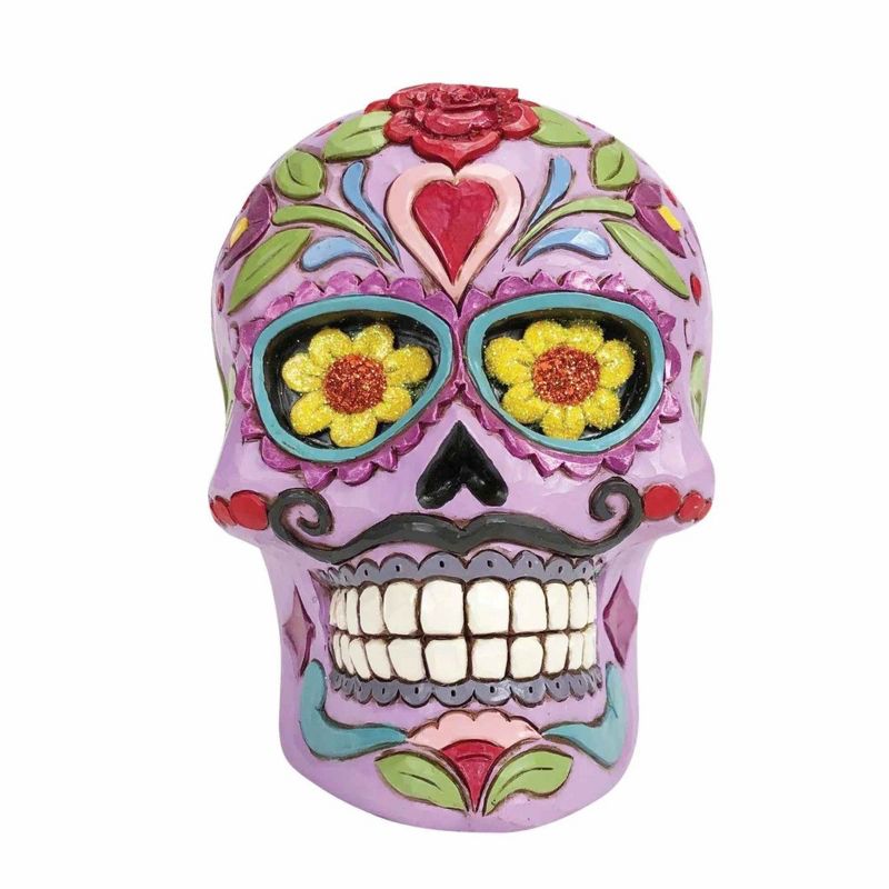 Jim Shore 4.5 Inch Colorful Calavera Halloween Skull Flowers Figurines, 1 of 4