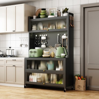Garvee 5 Tier Kitchen Bakers Rack with Wheels, Microwave Stand with Storage, Kitchen Utility Storage Shelf with Cabinet for Kitchen Office Grey — фото 2