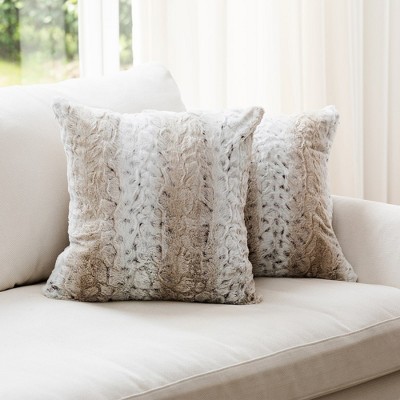 Cheer Collection Set Of 2 Soft Faux Fur Leaf Design Throw Pillows With  Inserts - Marble Gray (18 X 18) : Target