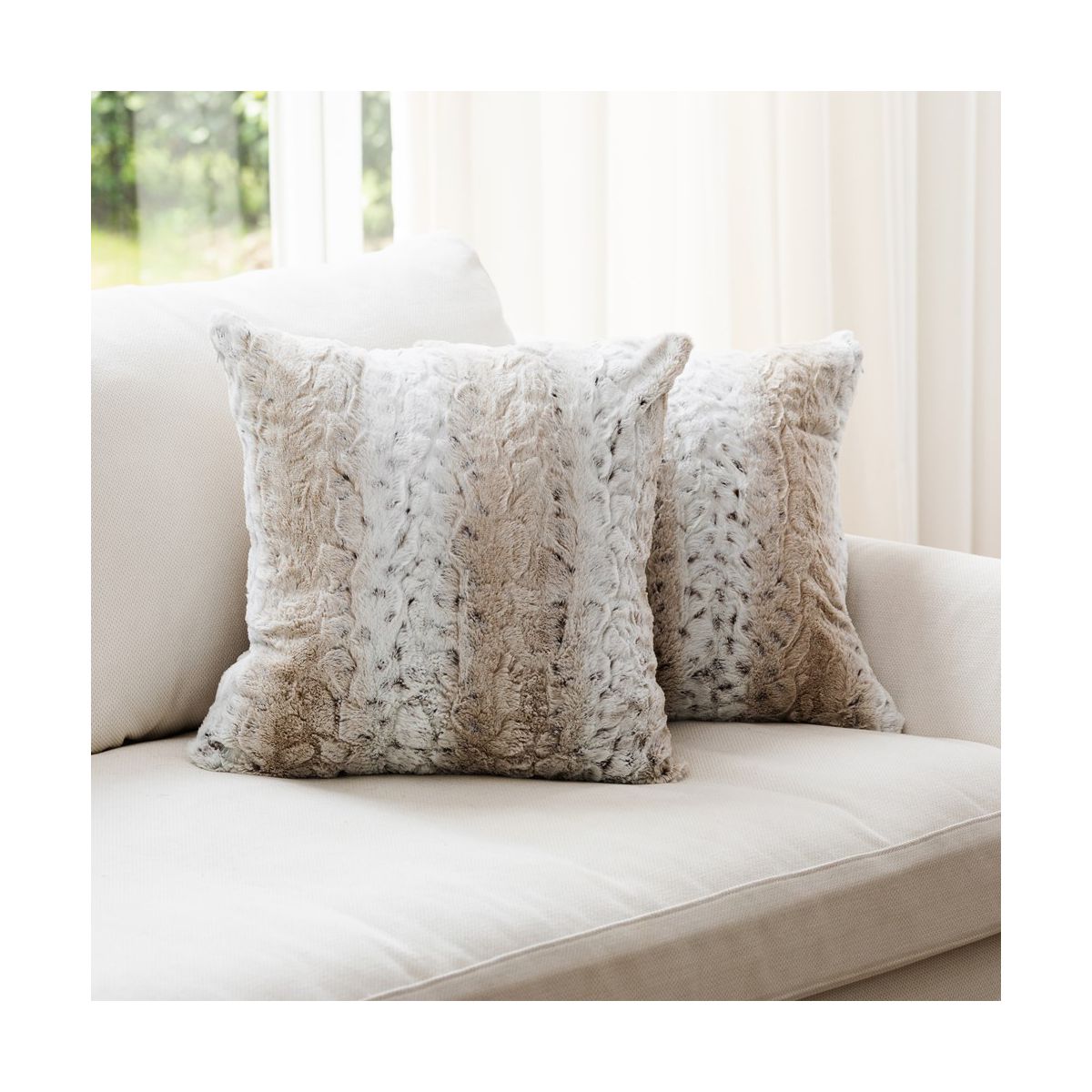 Cheer Collection Set of 2 Embossed Faux Fur Throw Pillows - Snow Leopard (24" x 24")